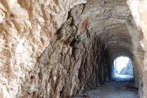 大達原の石灰岩岩壁と手堀トンネル
