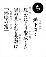 「ち」・・・地下深く、圧力により変成した岩の見られる長瀞は「地球の窓」