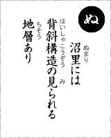 「ぬ」・・・沼里（ぬまり）には、背斜構造の見られる地層あり